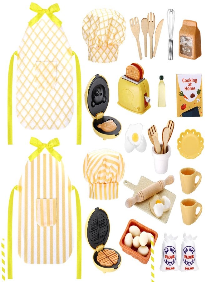 Motionchic 20 Pcs Christmas Elf Outfits for Kids Xmas Kitchen Cooking Clothes Accessories Include Mini Baking Props Set Baker Tools Outfit for Boys, Girls, Dollhouse, Xmas Clothes and Gift(Yellow) - Image 1